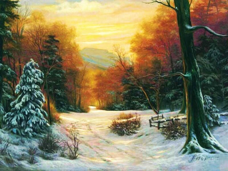 Snowy Forest Path — Yellow, Serene