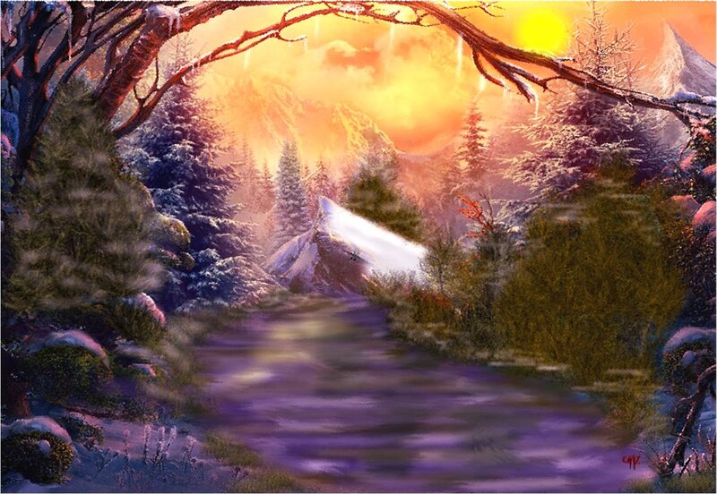 Snowy Forest River — Purple