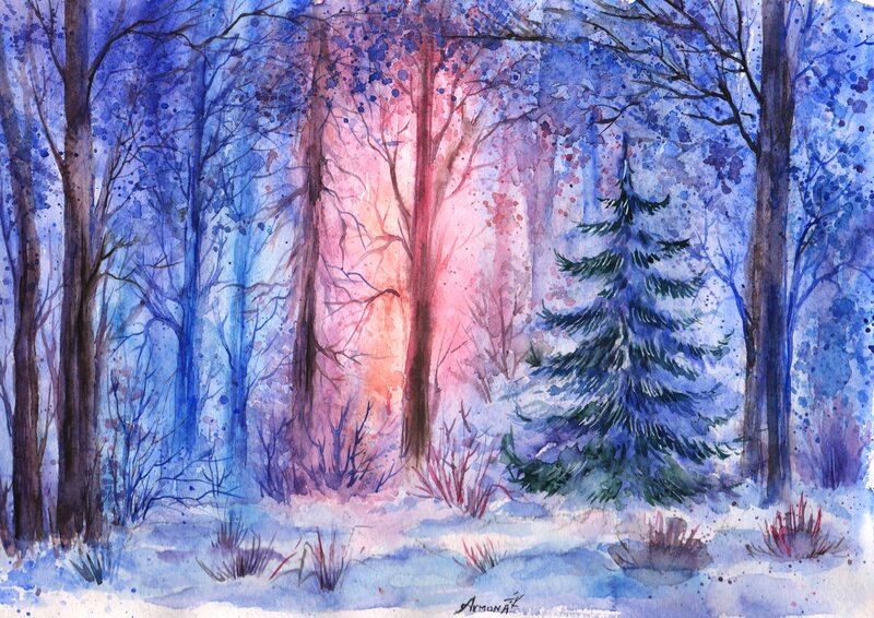 Snowy Forest Scene — Blue