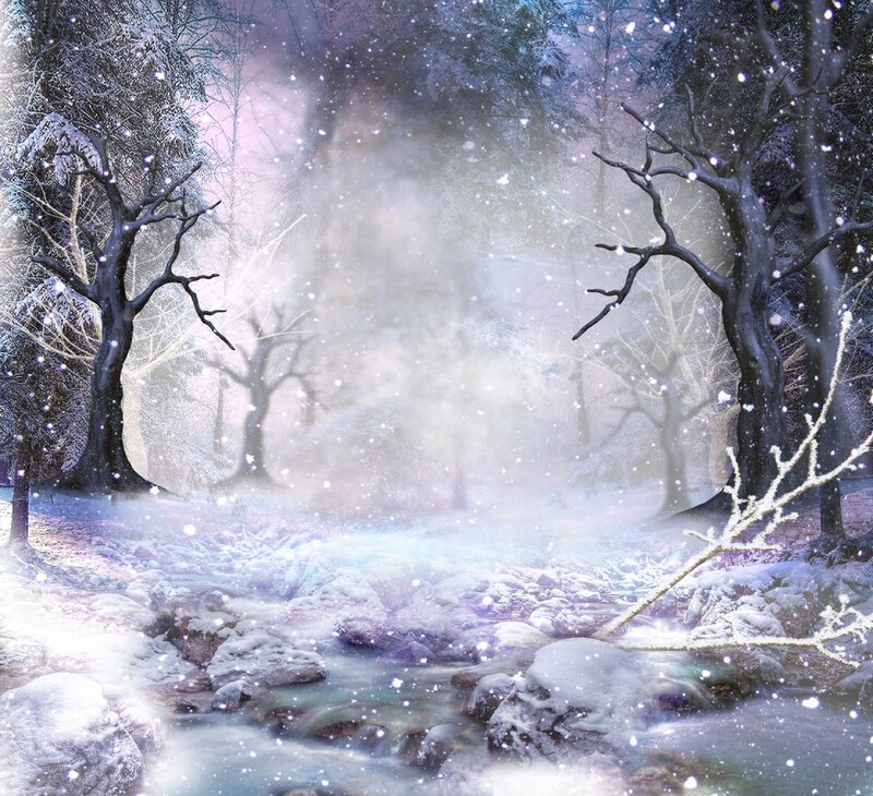 Snowy Forest Stream — White, Serene, Winter, Digital Art