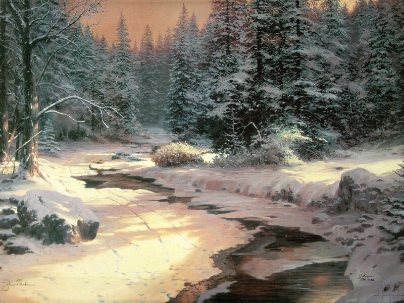 Snowy Forest Stream — White, Serene, Winter