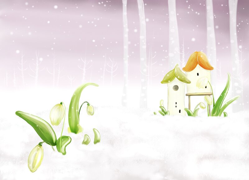 Snowy forest with birdhouses