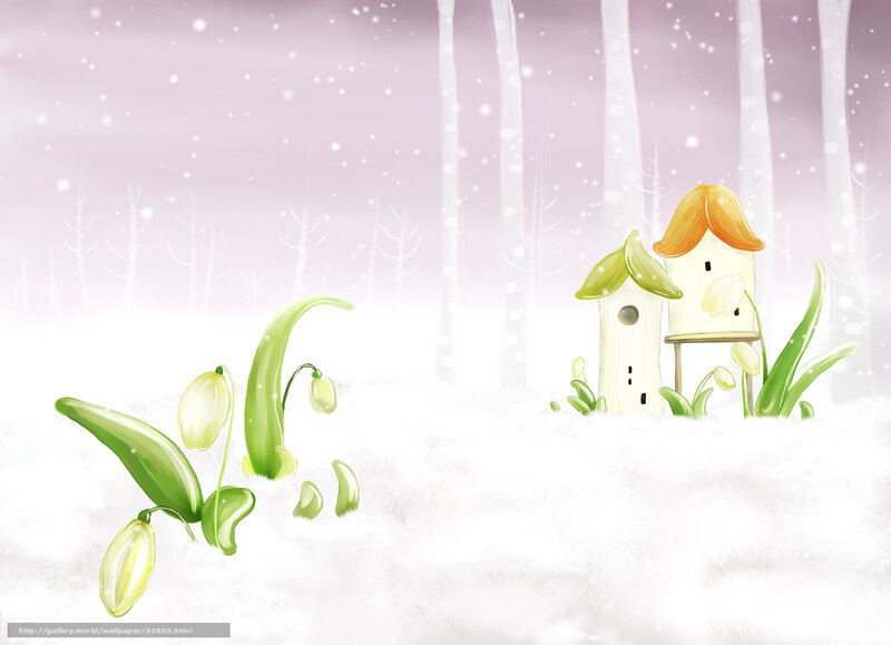 Snowy forest with birdhouses