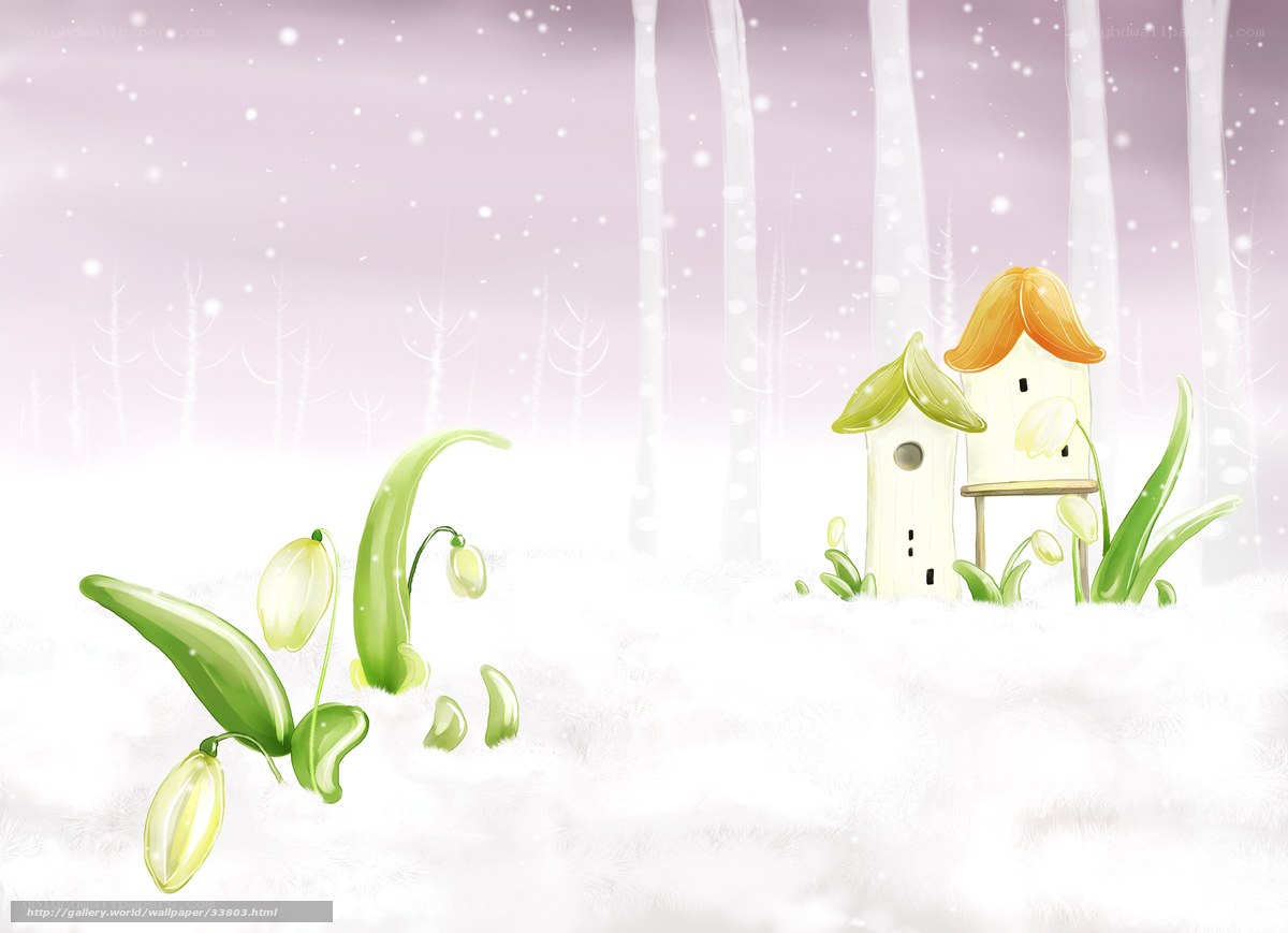 Snowy forest with birdhouses