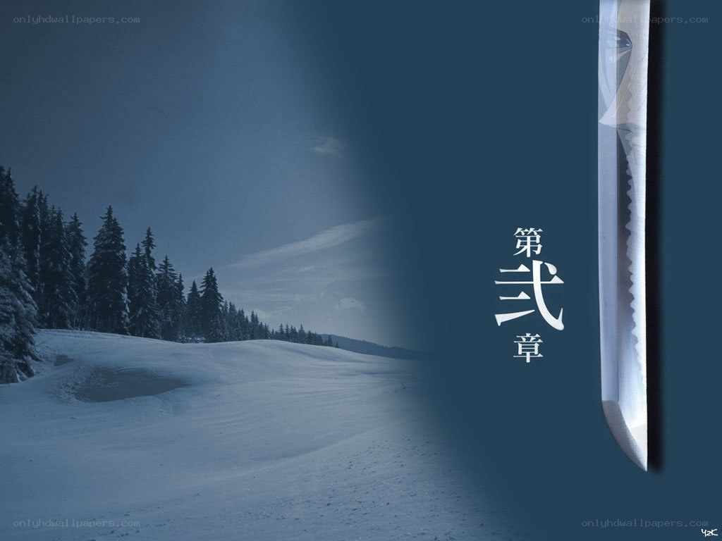 Snowy forest with knife