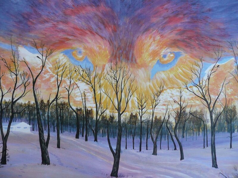 Snowy Forest with Lion Sky