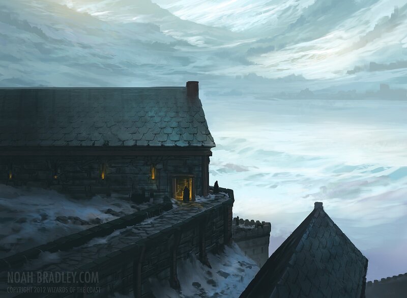 Snowy fortress at dawn