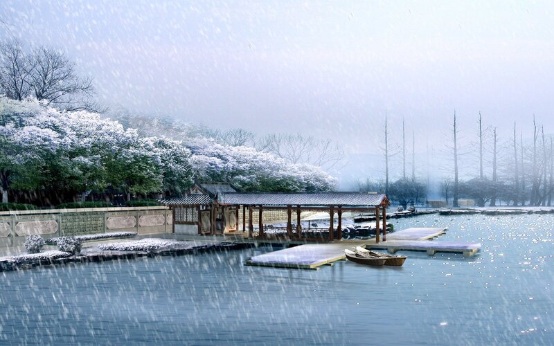 Snowy garden pavilion