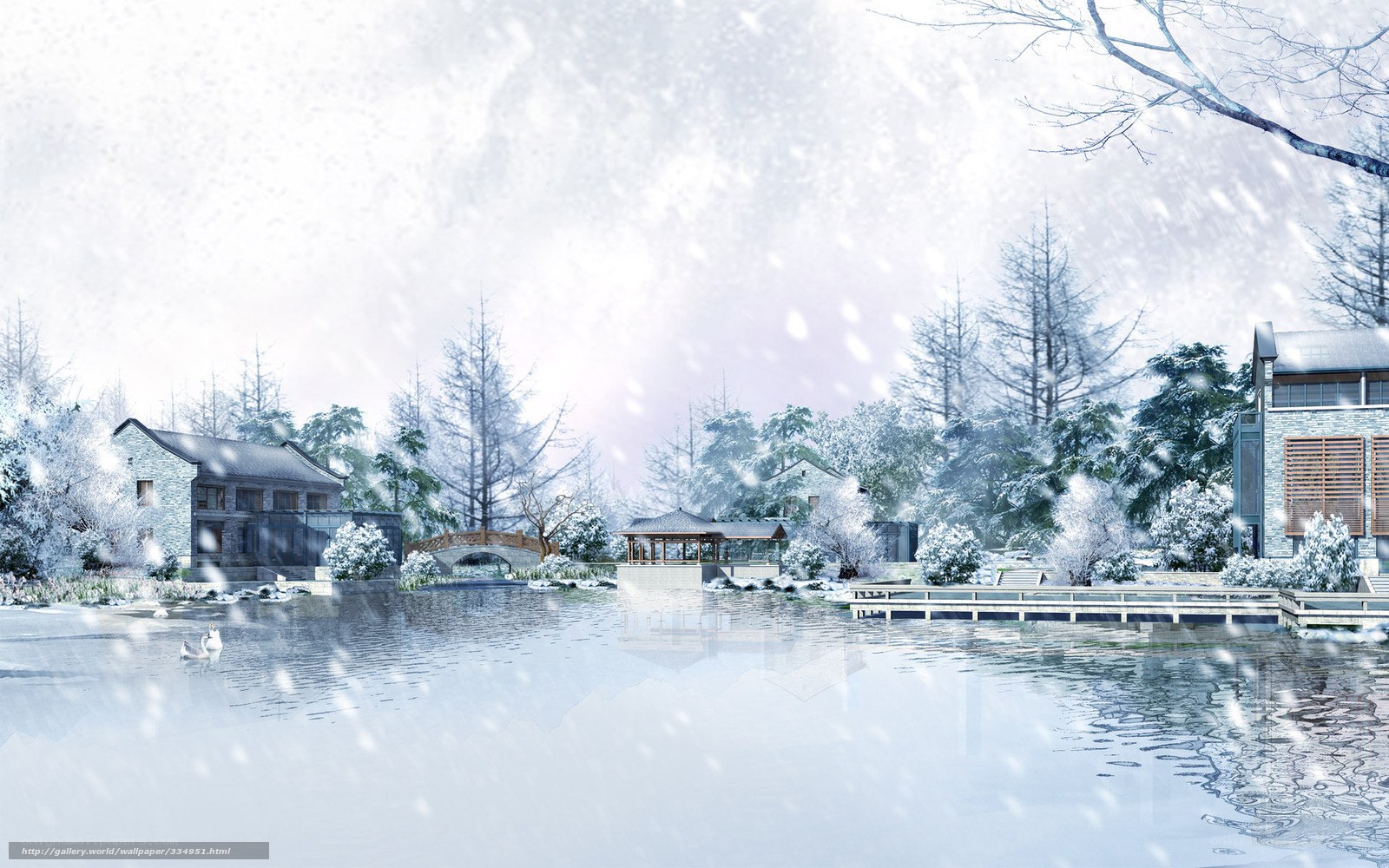 Snowy garden scene