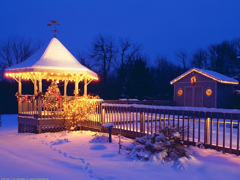 Snowy Gazebo at Night — Blue