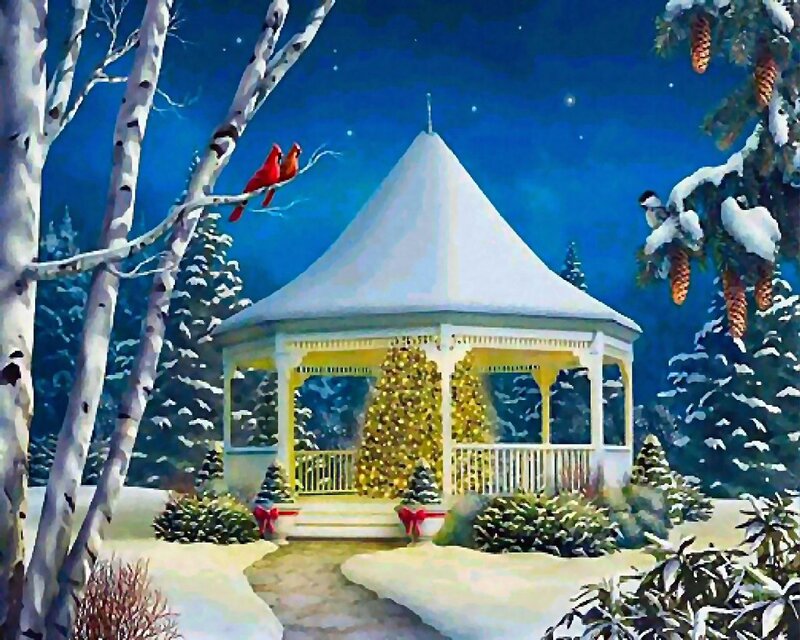 Snowy Gazebo at Night
