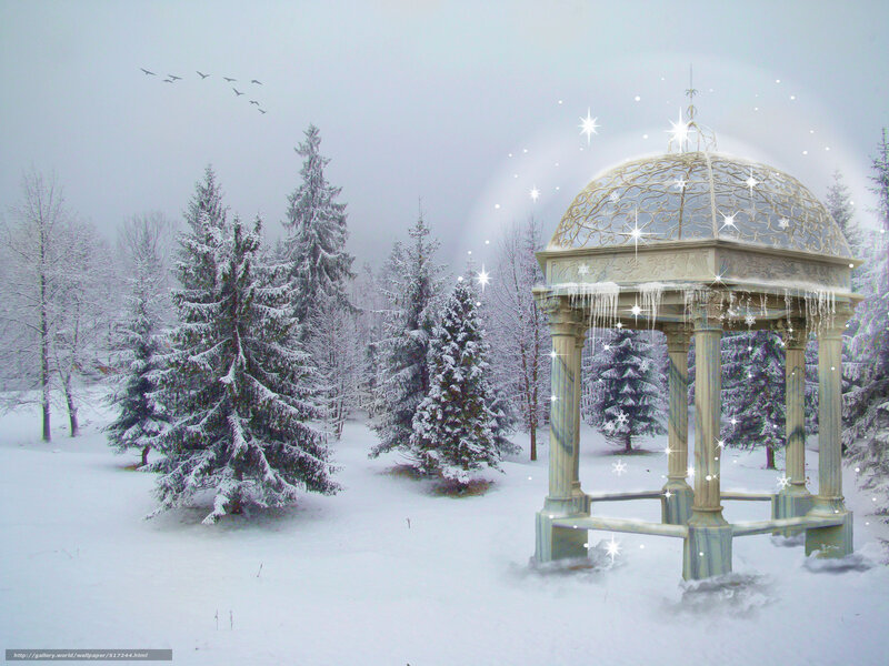 Snowy Gazebo in Winter Forest