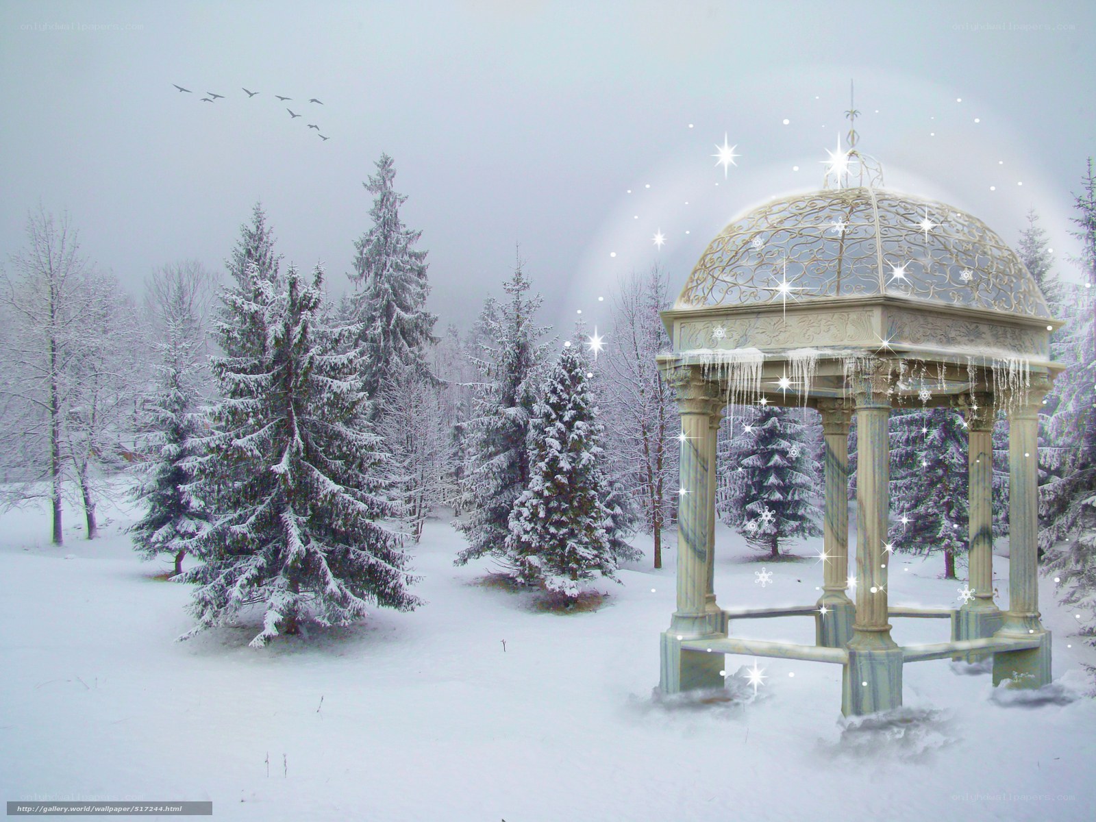 Snowy Gazebo in Winter Forest