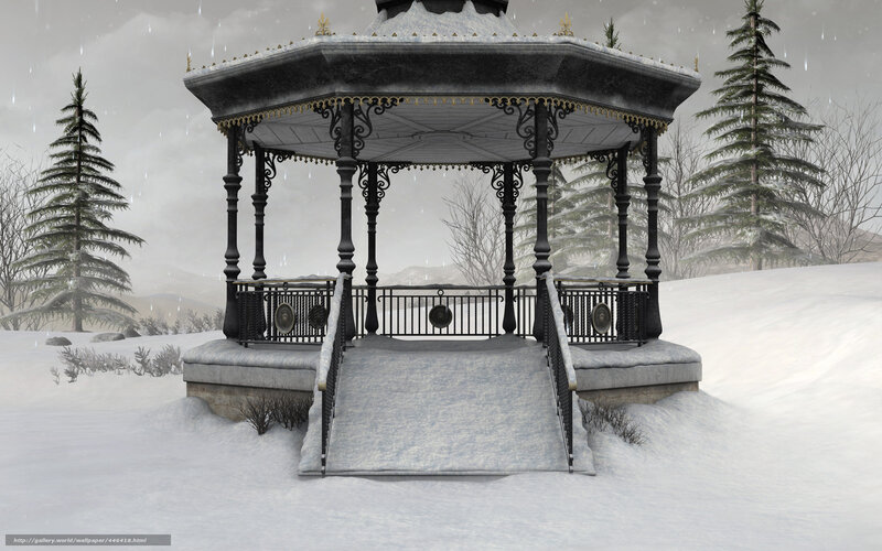 Snowy gazebo in winter
