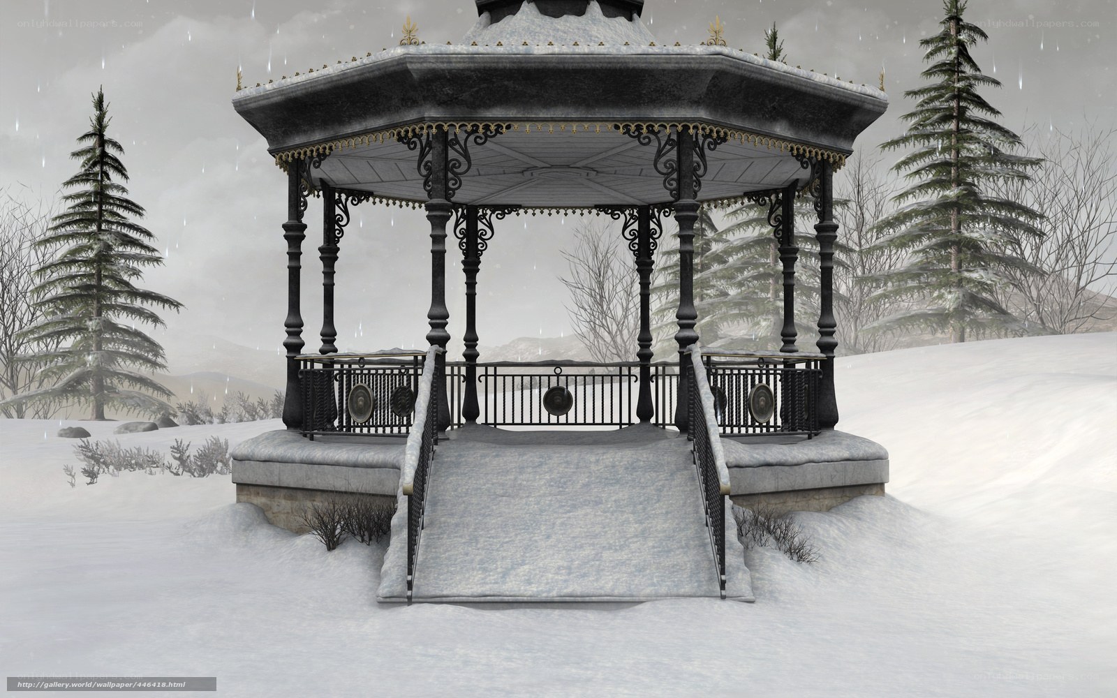 Snowy gazebo in winter