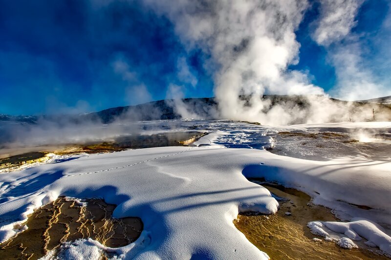 Snowy geothermal landscape