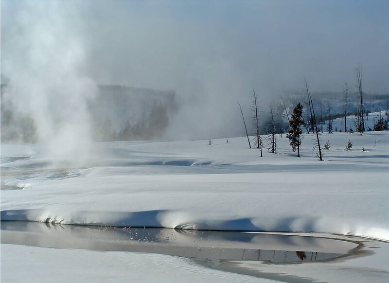 Snowy geothermal landscape