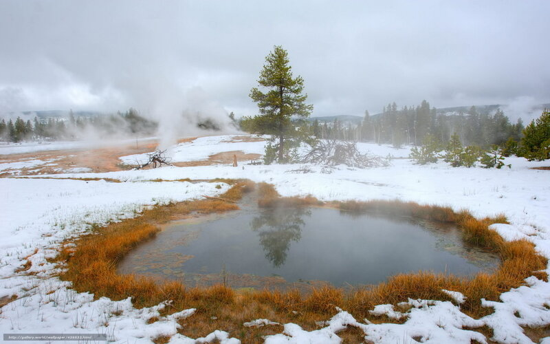 Snowy geothermal landscape