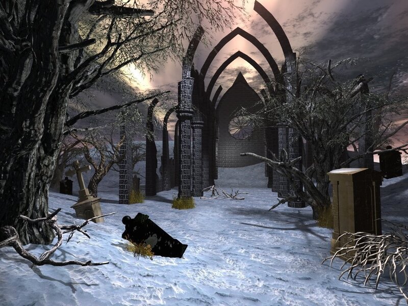 snowy graveyard ruins
