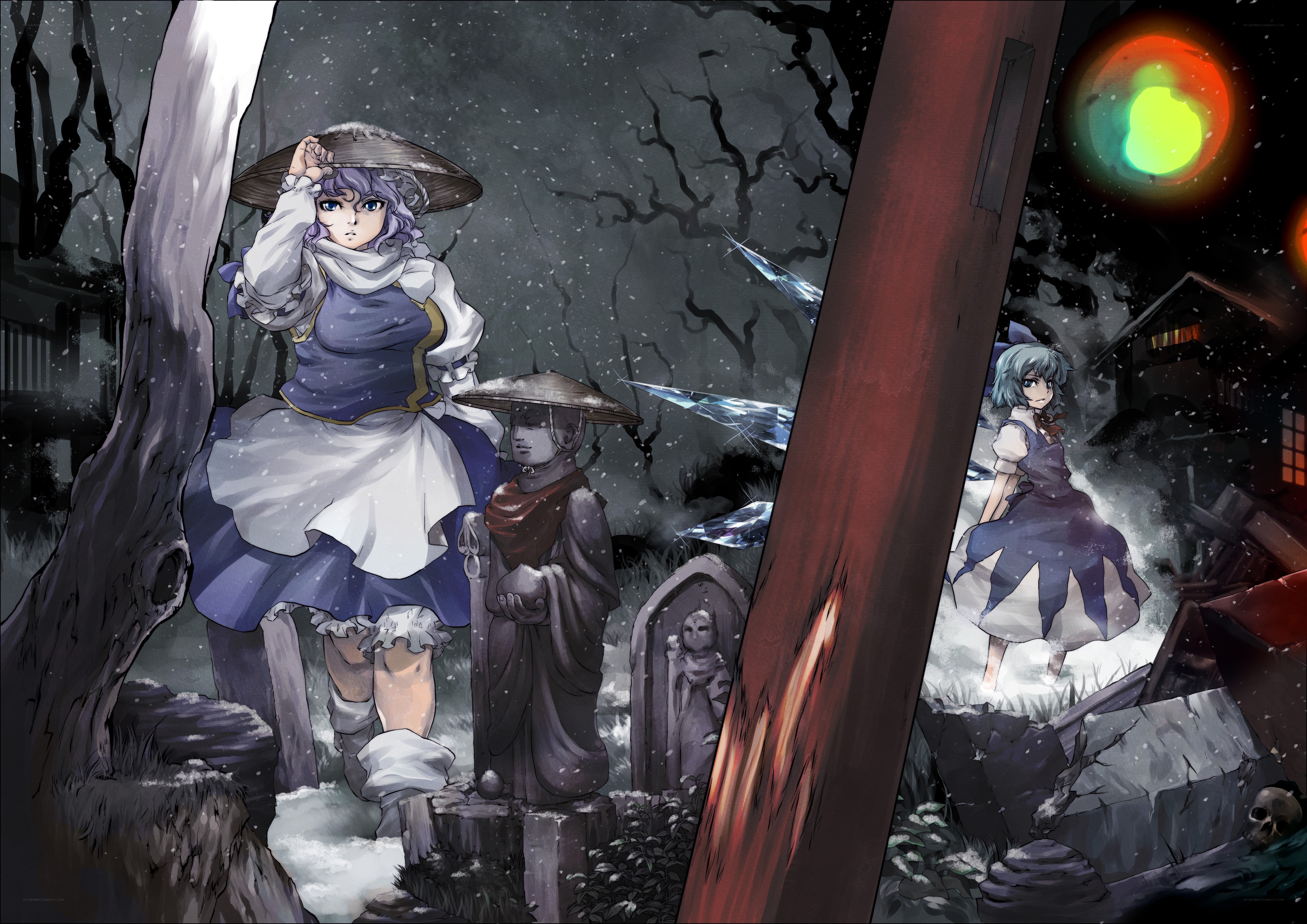 Snowy graveyard scene