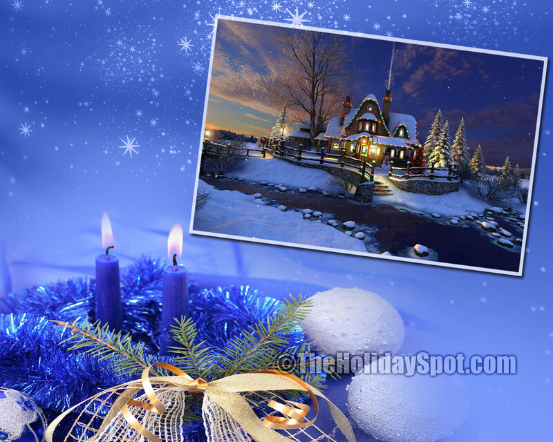Snowy House at Dusk — Blue, Festive