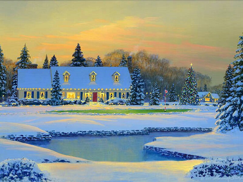 Snowy House at Dusk — White, Serene