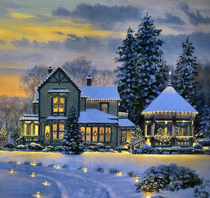 Snowy House at Dusk — White