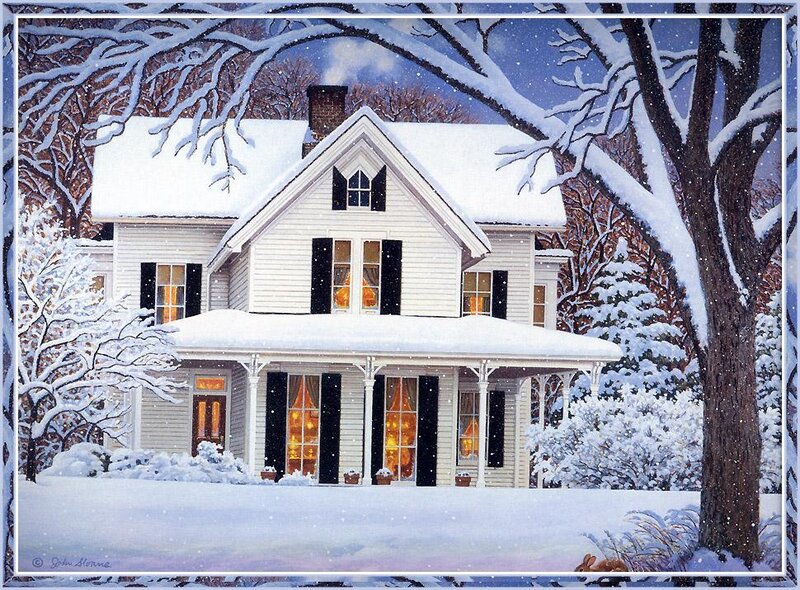 Snowy House at Night