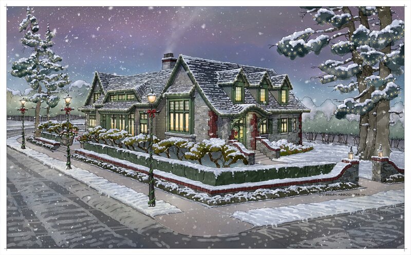 Snowy House at Night — White, Peaceful, Illustration