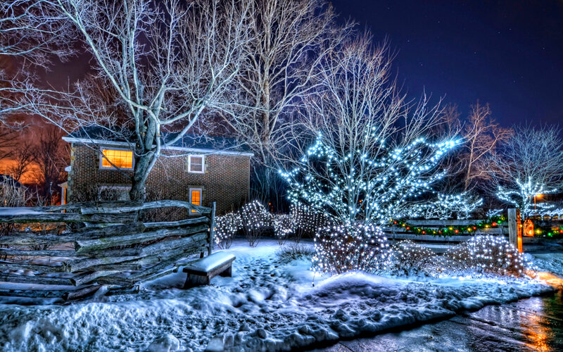 Snowy House at Night — White