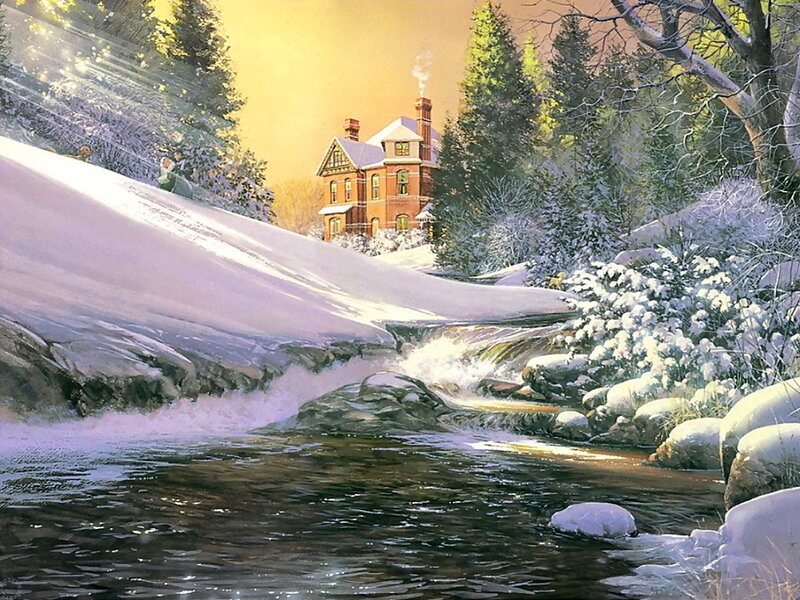 Snowy House by River