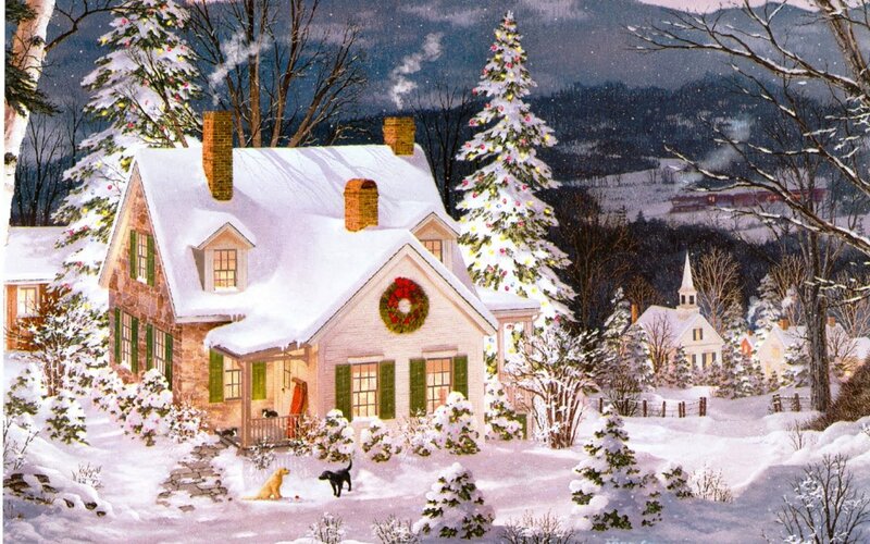 Snowy House in Winter — White, Peaceful