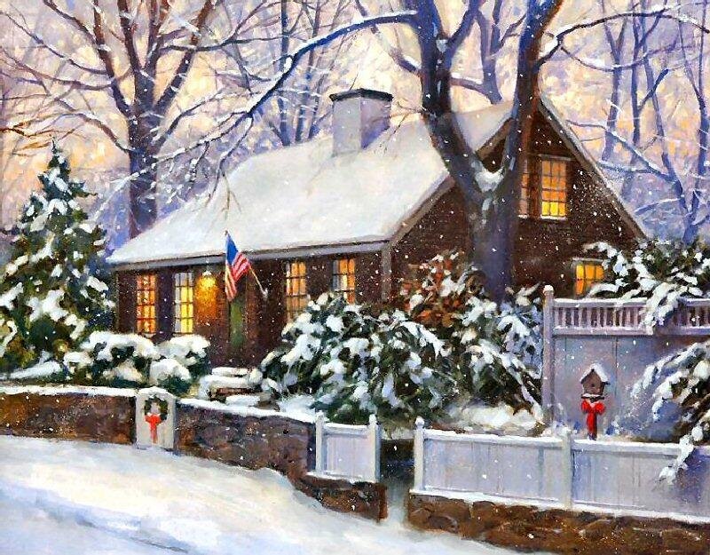 Snowy House in Winter — White