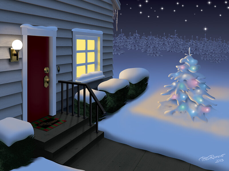 Snowy House Porch — Blue
