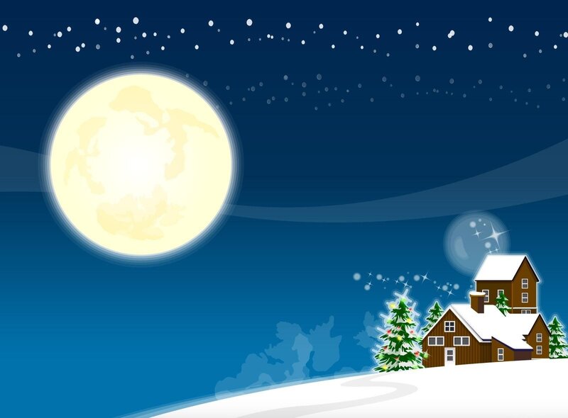 Snowy House under Moon — Blue