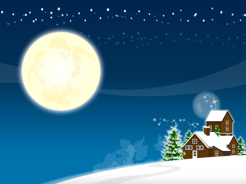 Snowy House under Moon