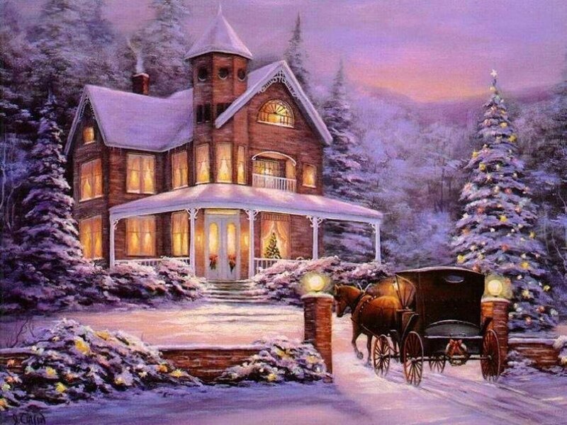 Snowy House with Carriage