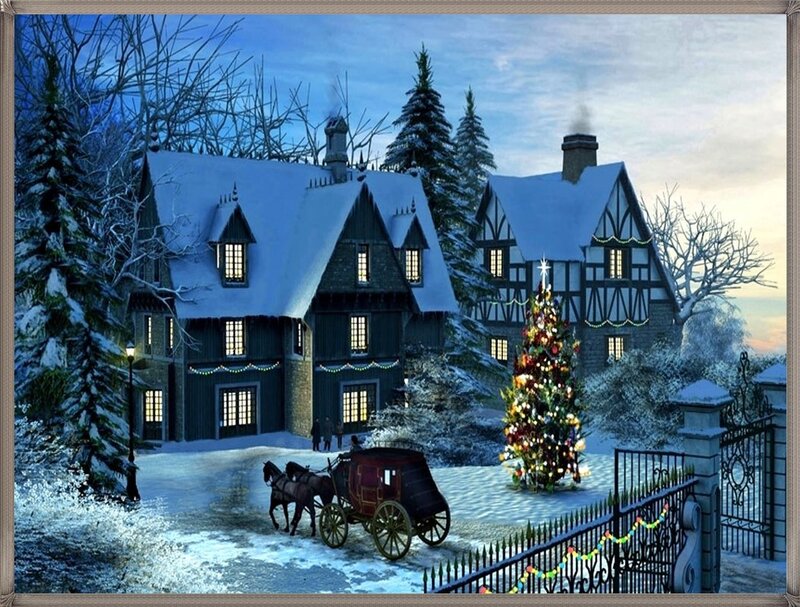 Snowy House with Christmas Tree