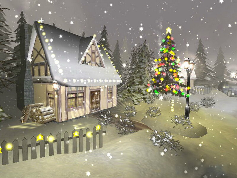 Snowy House with Christmas Tree — White
