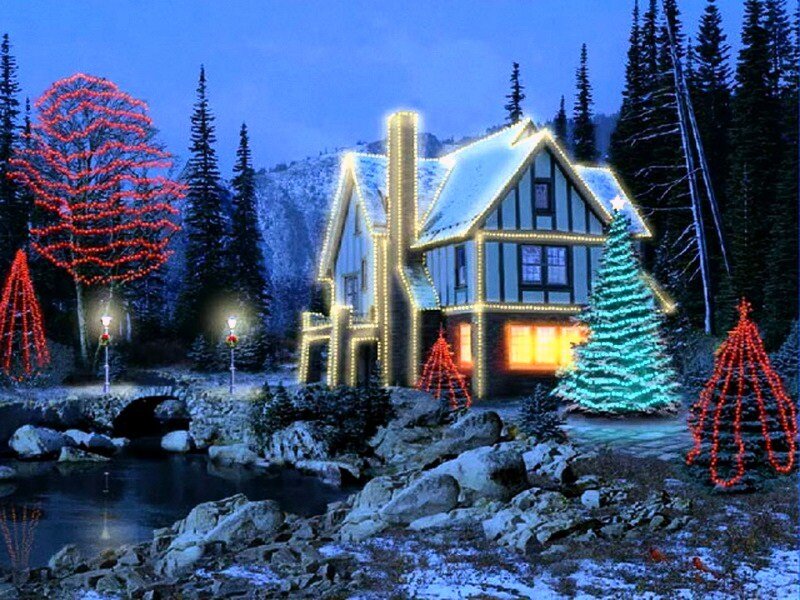 Snowy House with Lights