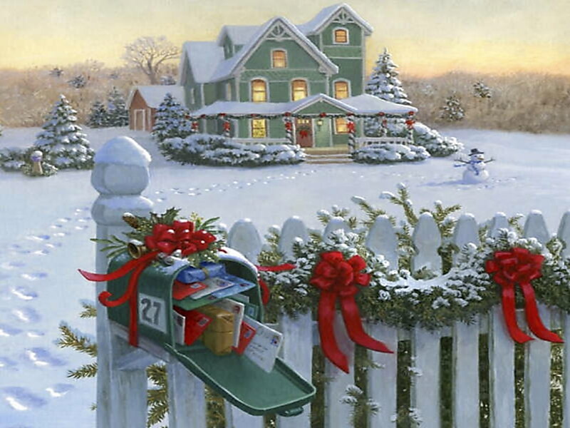 Snowy House with Mailbox