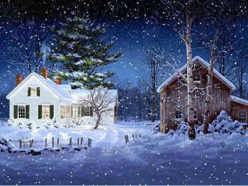 Snowy Houses at Night
