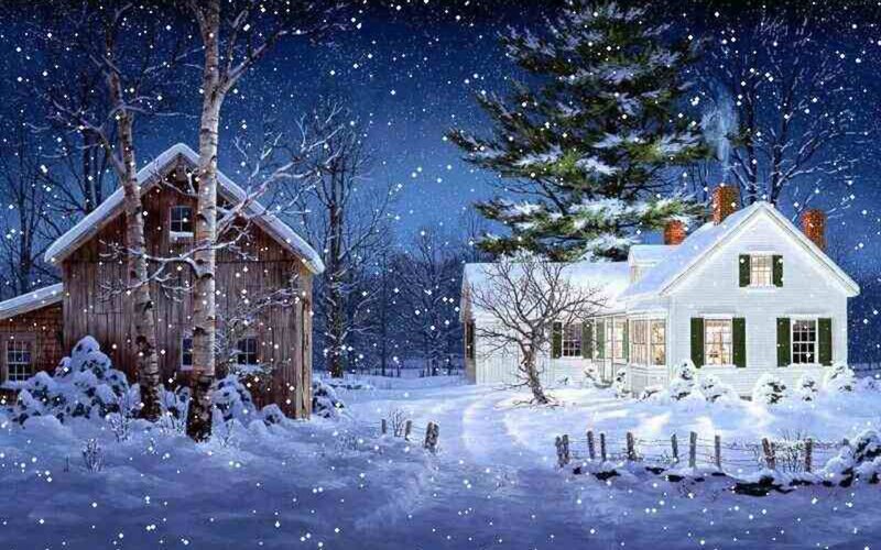 Snowy Houses at Night — White