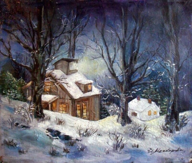 Snowy Houses in Forest