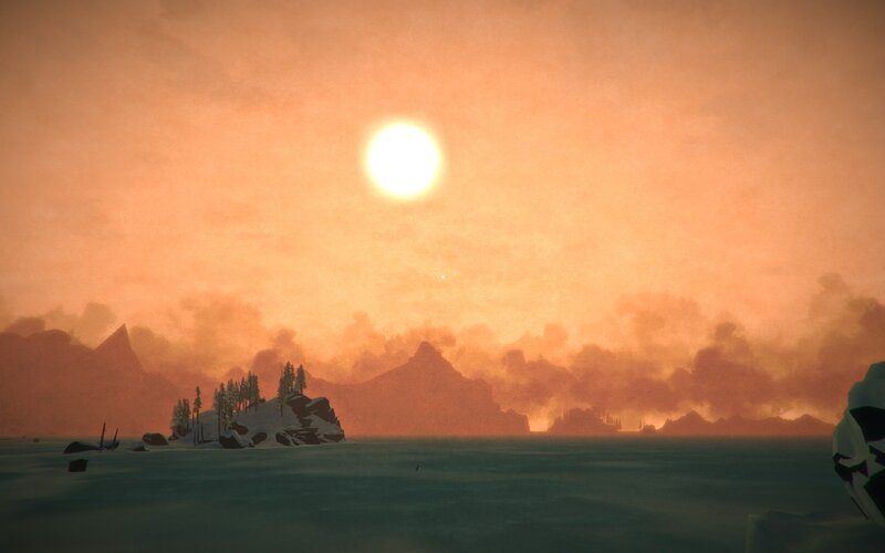 Snowy Island at Sunset