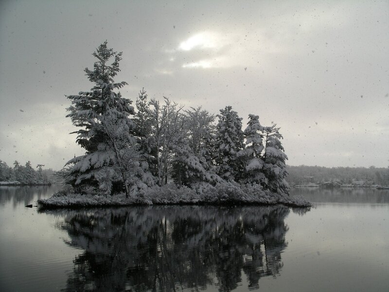 Snowy island in winter