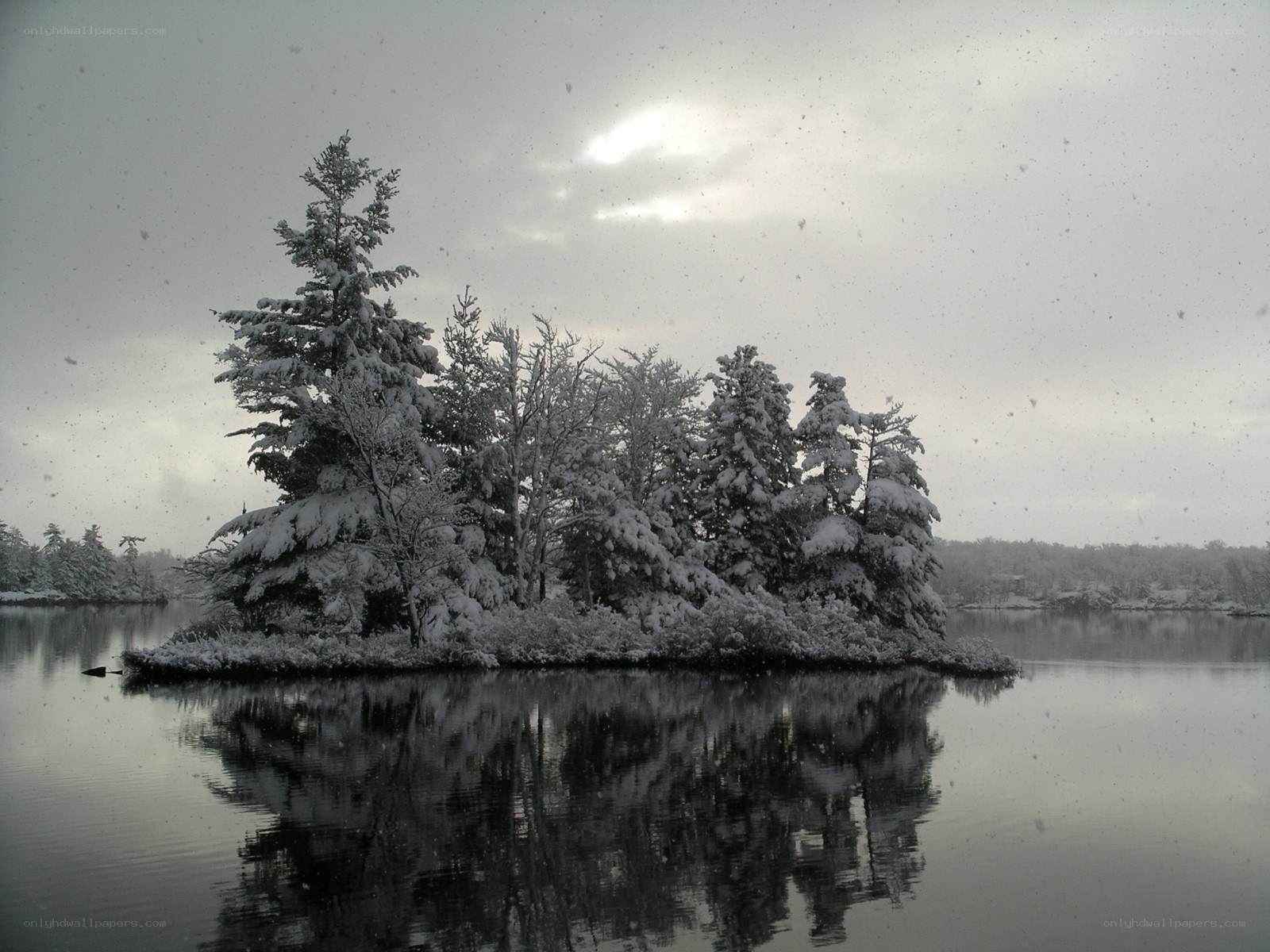 Snowy island in winter