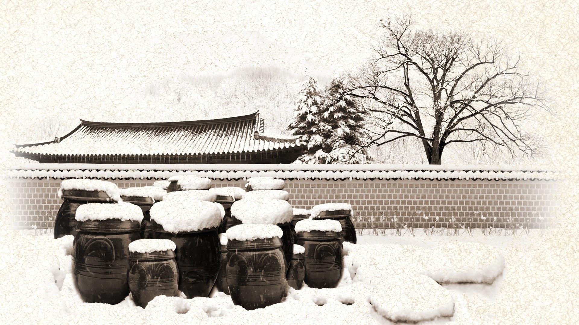 Snowy Korean courtyard scene