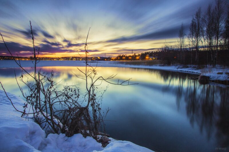 Snowy Lake at Dusk — Blue