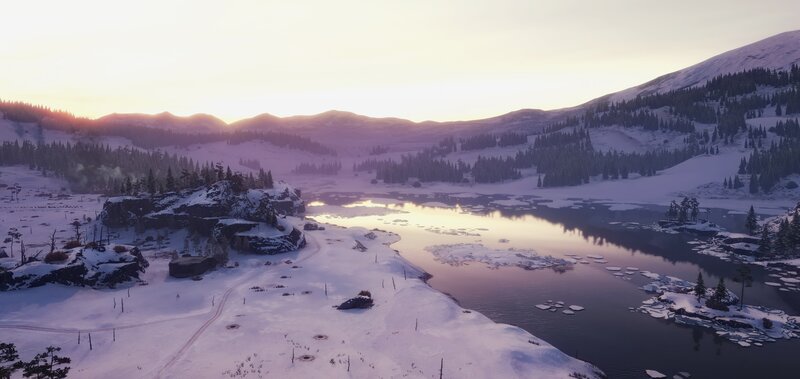Snowy Lake at Sunset — White